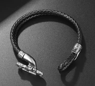 Men's Stainless Steel Leather Motorcycle Bracelet - Image 4