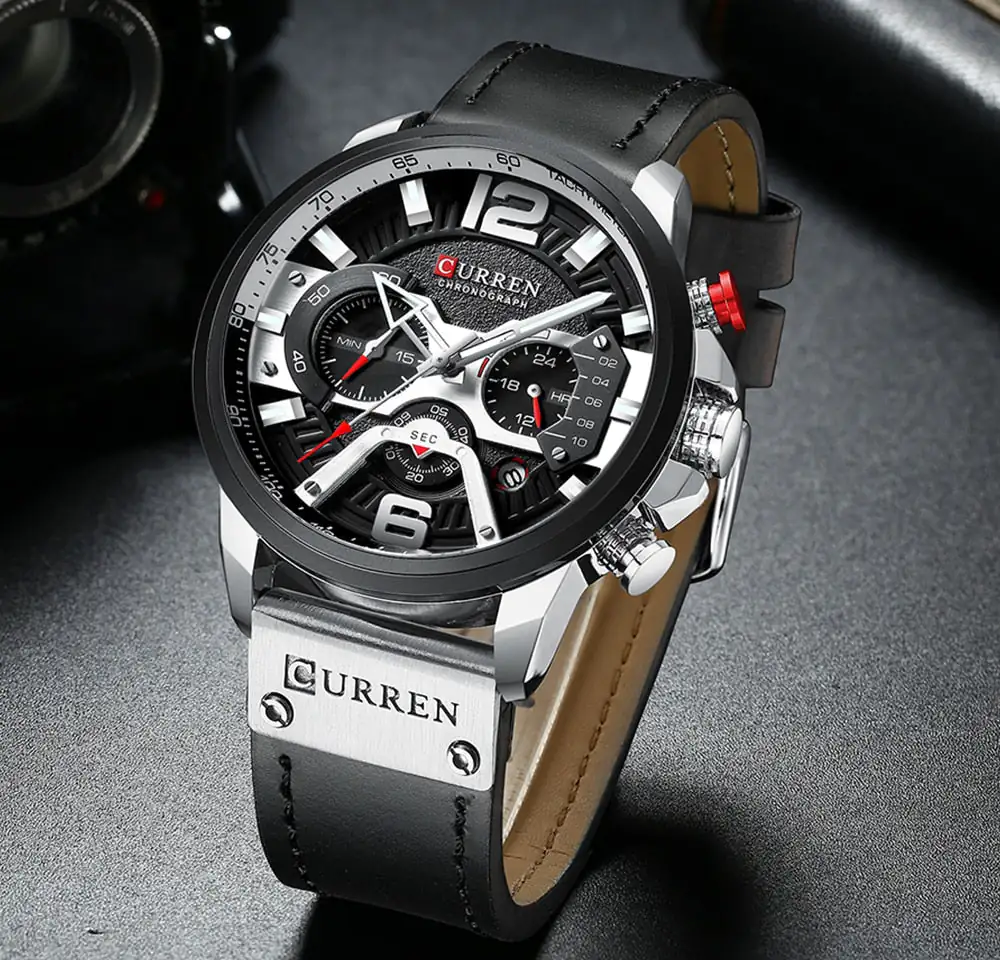 Military Leather Chronograph Wristwatch - Image 2