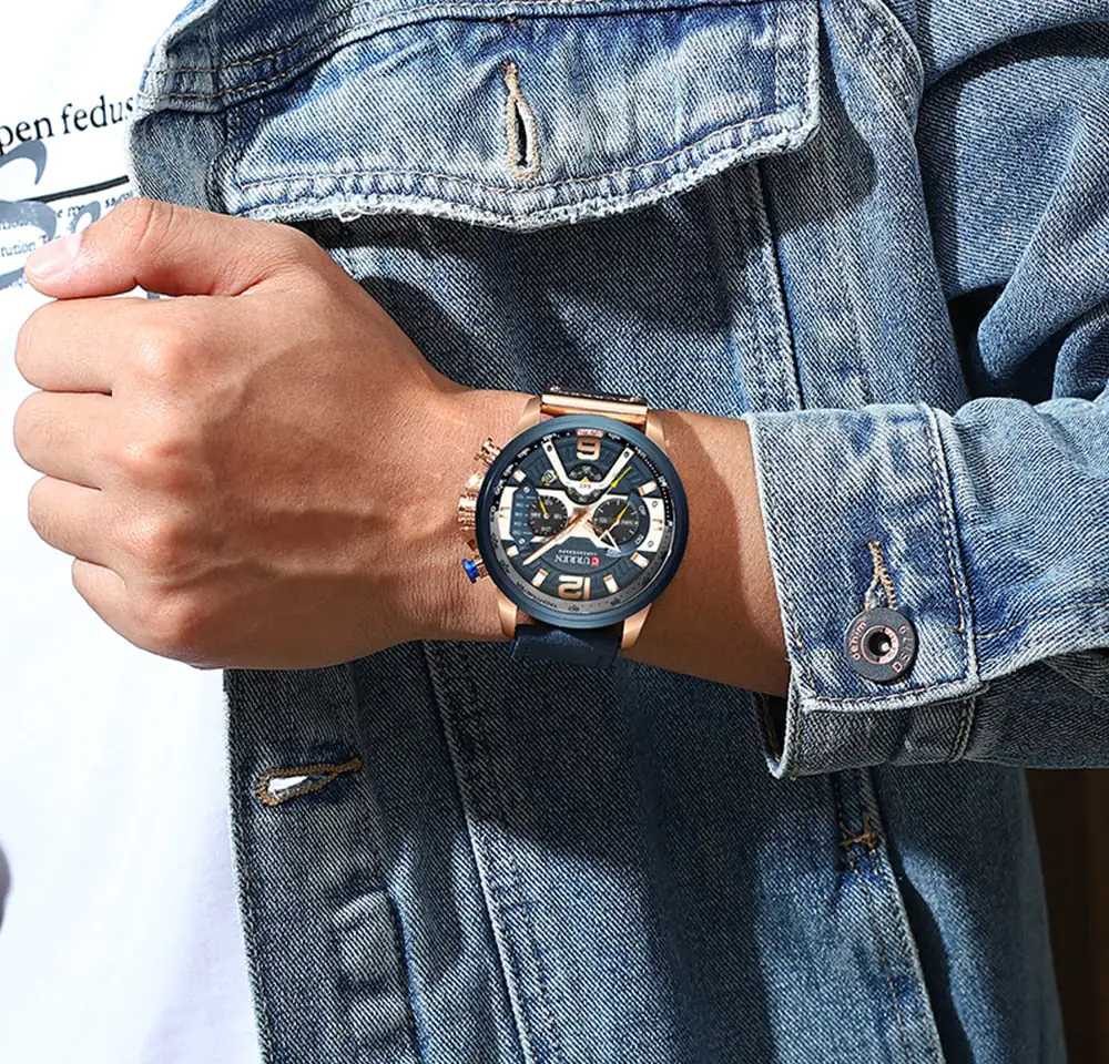 Military Leather Chronograph Wristwatch - Image 4