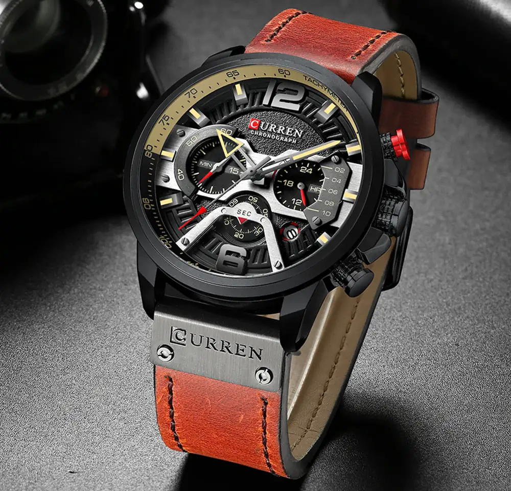 Military Leather Chronograph Wristwatch - Image 6