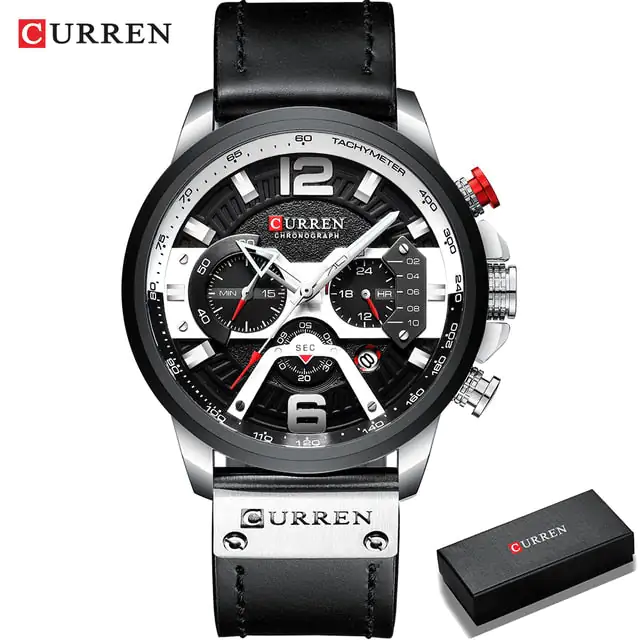 Military Leather Chronograph Wristwatch - Image 8