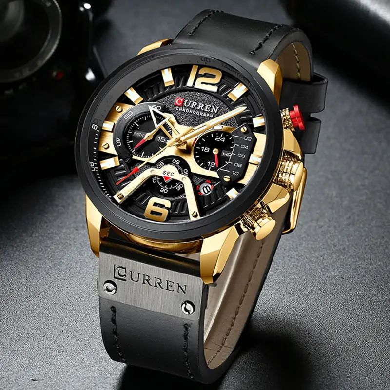 Military Leather Chronograph Wristwatch - Image 5