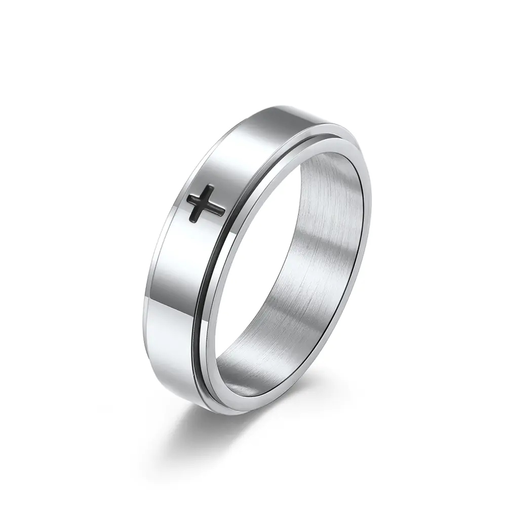 Minimalist Cross Rotatable Stainless Steel Ring - Image 17