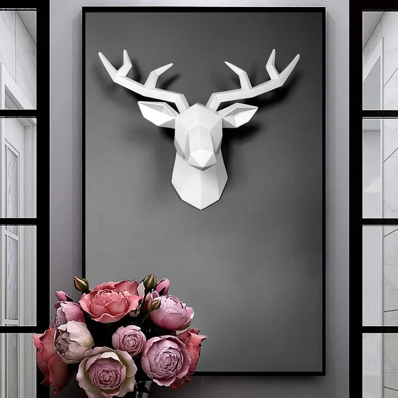 Modern 3D Deer Head Wall Sculpture - Image 2