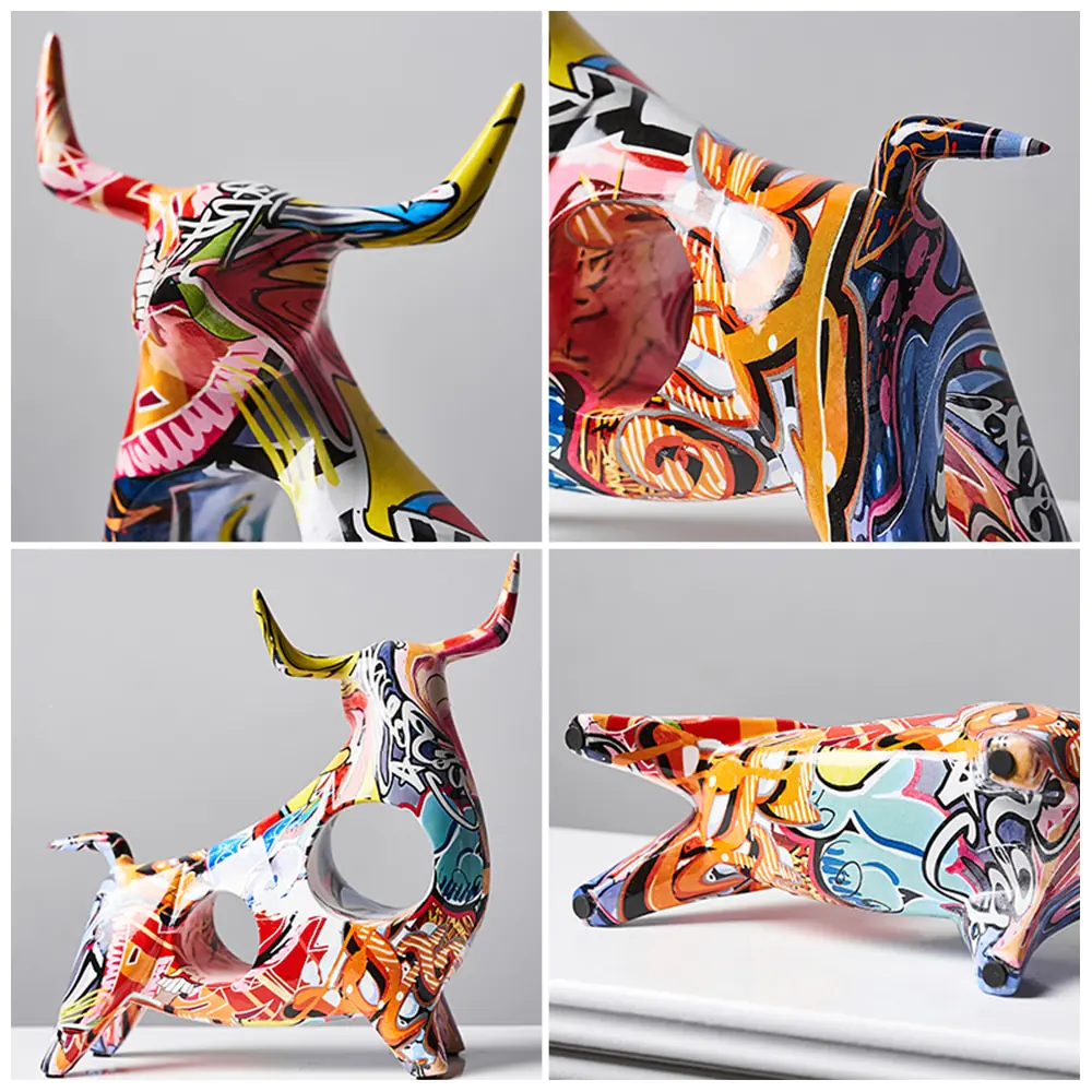 Modern Art Graffiti Cow Figurines - Image 5
