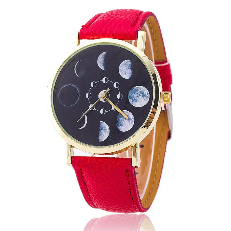 "Moon Phase Surface Watch with Leather Strap" - Image 2