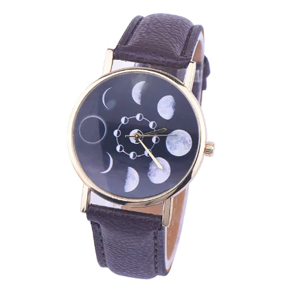 "Moon Phase Surface Watch with Leather Strap" - Image 3