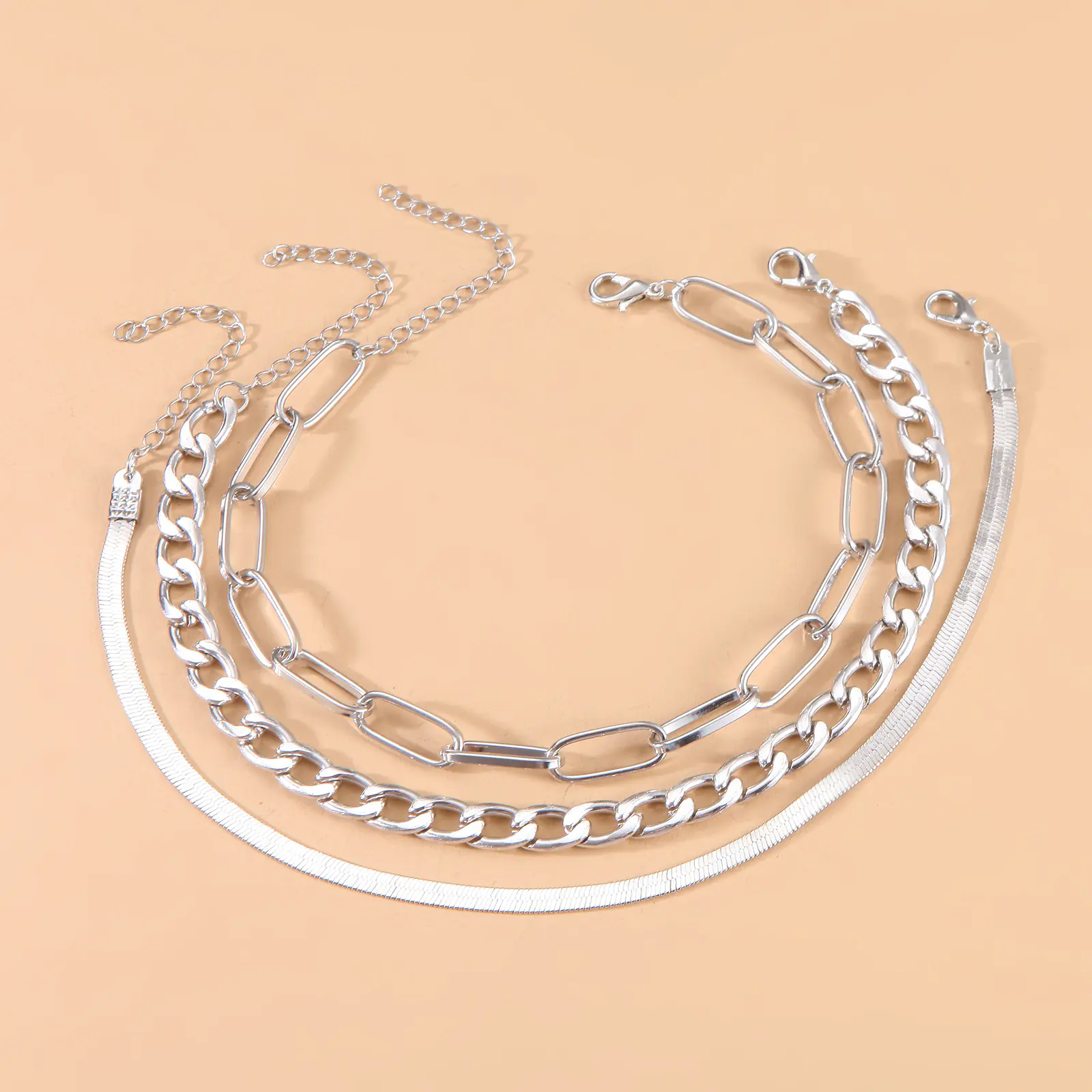 Multi-layer Metal Chain Bead Necklace and Anklet Set - Image 2