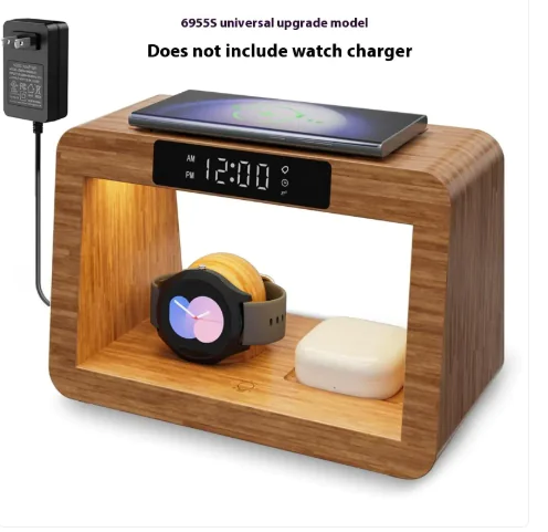 Multifunctional Bamboo Table Lamp Alarm Clock Wireless Charger - Image 7
