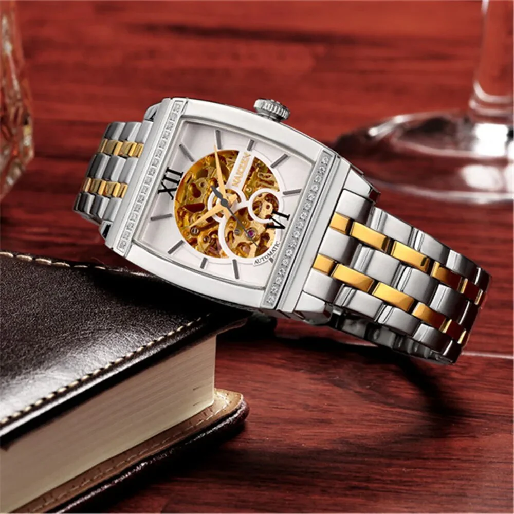 NAKZEN Rectangle Automatic Mechanical Men Watches Unique Design Tourbillon Skeleton Watch Luxury Valuable Male Clock Wrist Watch - Image 3