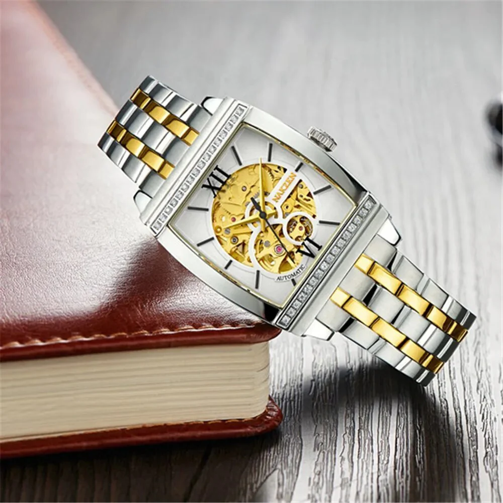NAKZEN Rectangle Automatic Mechanical Men Watches Unique Design Tourbillon Skeleton Watch Luxury Valuable Male Clock Wrist Watch - Image 4
