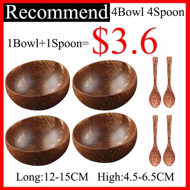 Natural Coconut Bowl Spoon Tableware Set - Image 5