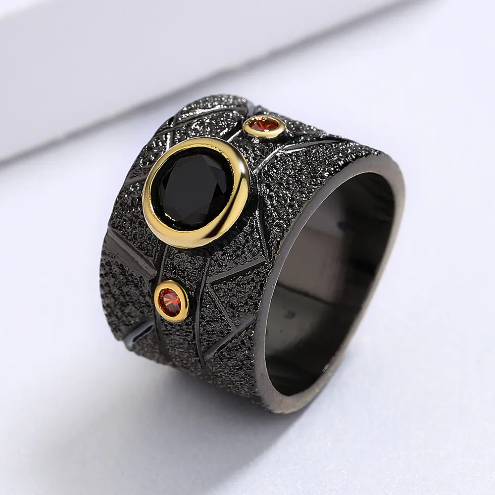 New Geometric Black Retro Baroque Ring - Image 2