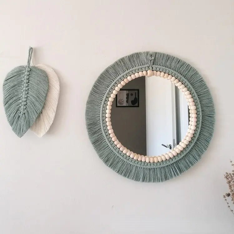 Nordic Hand-Woven Decorative Hanging Mirror - Image 2