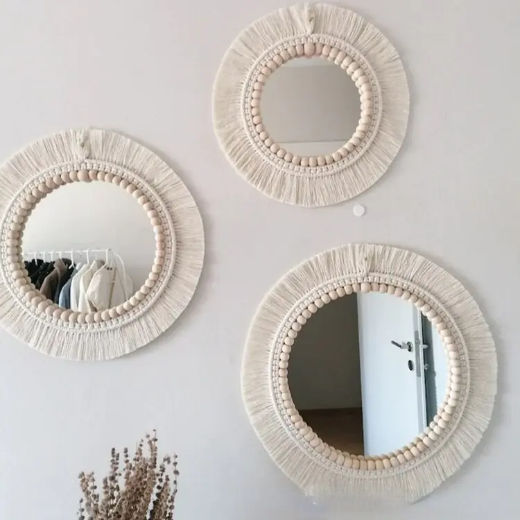 Nordic Hand-Woven Decorative Hanging Mirror - Image 3