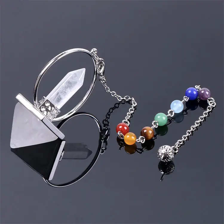 Obsidian Crystal Pendulum with Seven Chakra Beads - Image 7