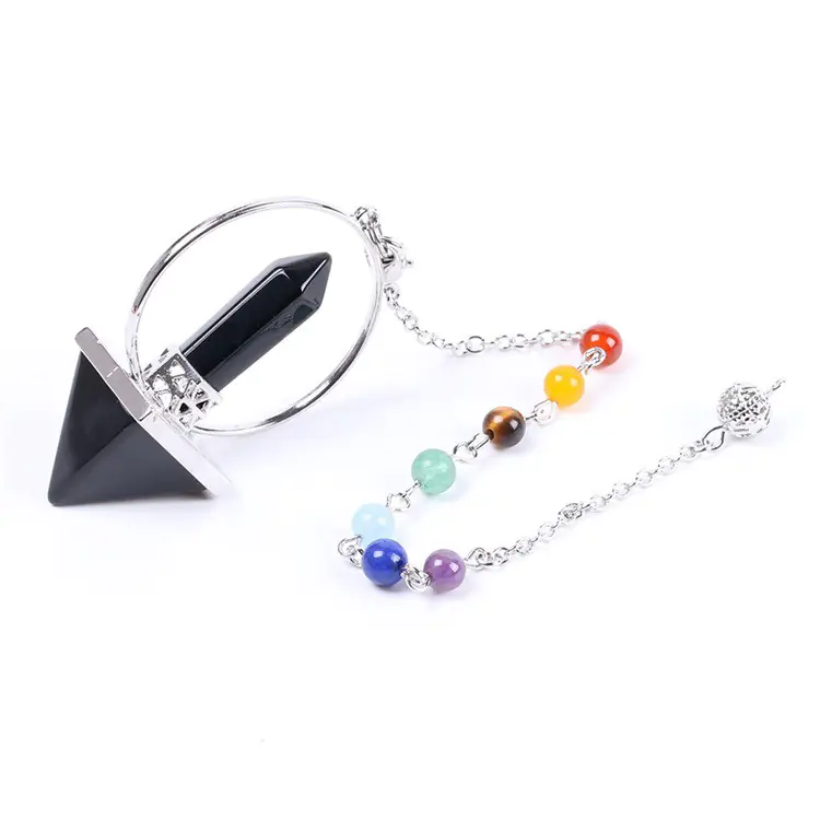 Obsidian Crystal Pendulum with Seven Chakra Beads - Image 8