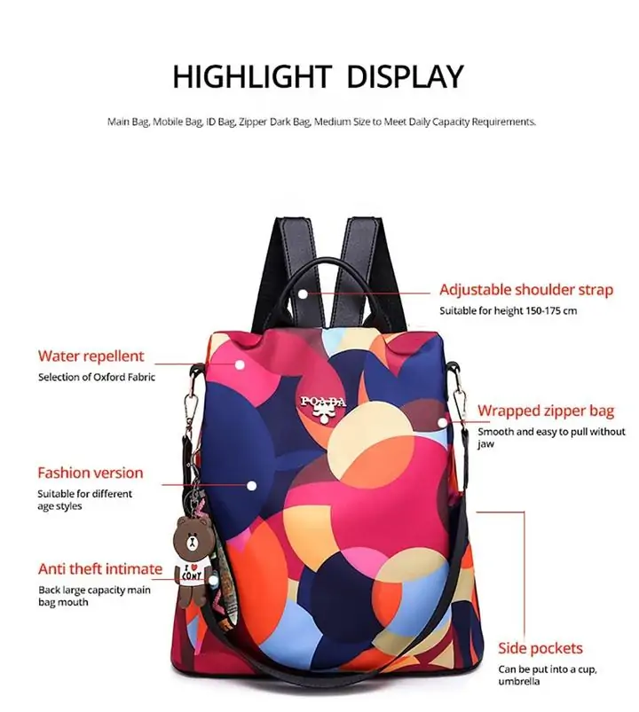 Oxford Printing Design Anti Theft Backpack - Image 2