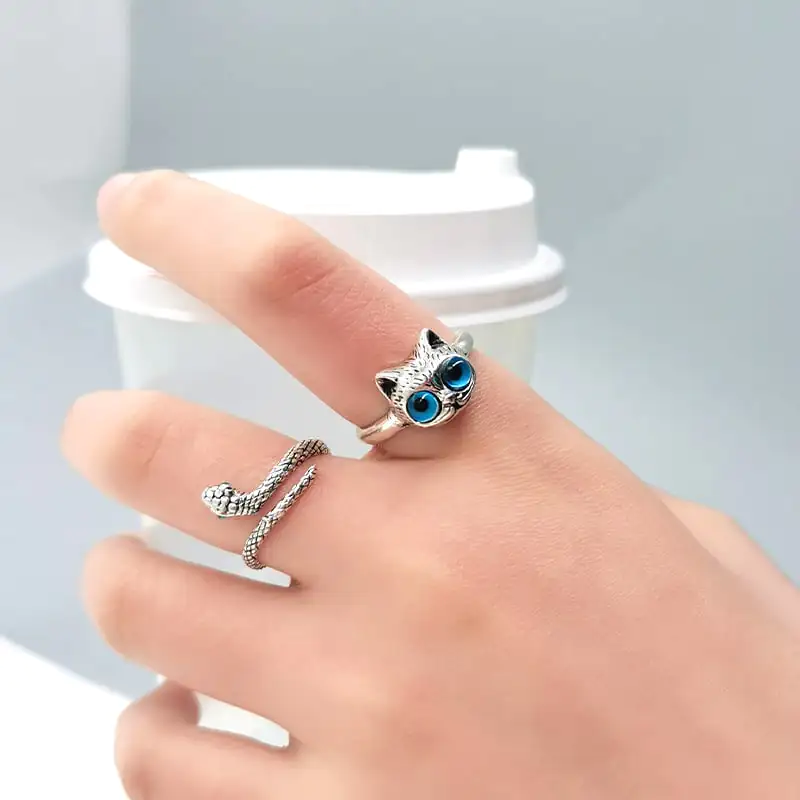 Personalized Cat Snake Ring for Women, Fashion Cold Style - Image 4