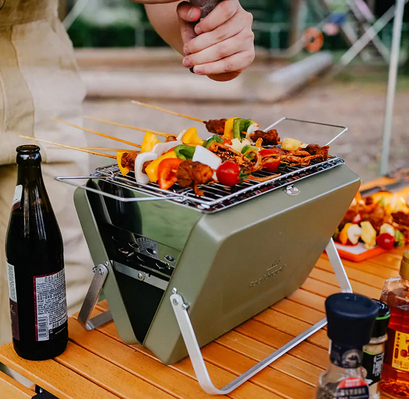 Portable Camping BBQ Folding Cooking Charcoal Coal Stainless Steel Grill - Image 2