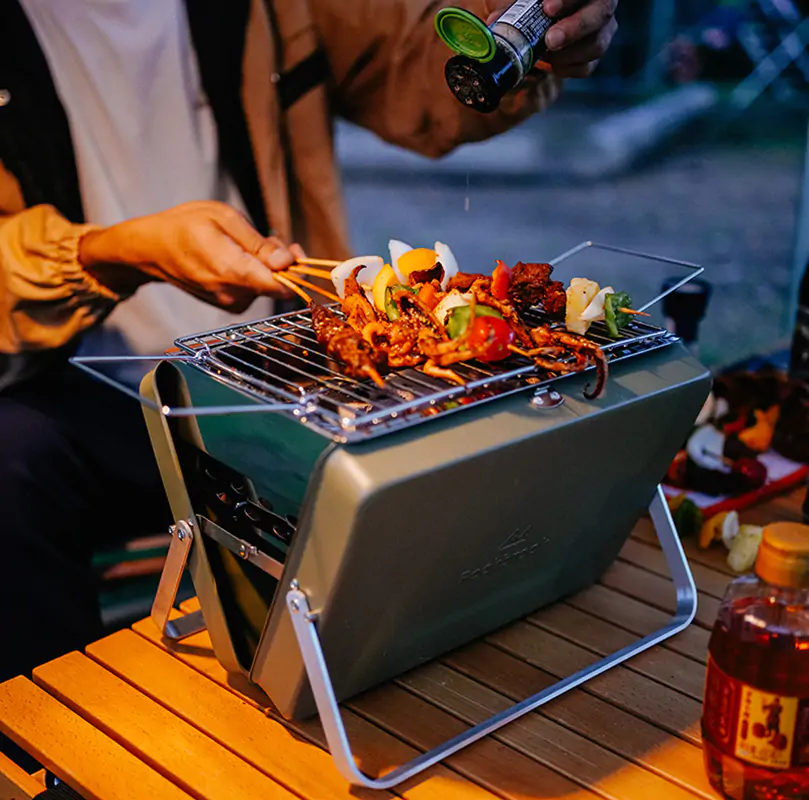 Portable Camping BBQ Folding Cooking Charcoal Coal Stainless Steel Grill - Image 3