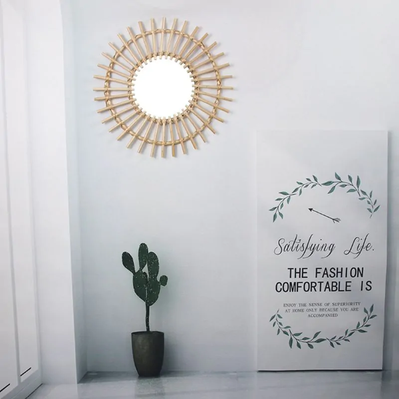 Precise Title: Rattan Round Wall Hang Makeup Mirror - Image 3