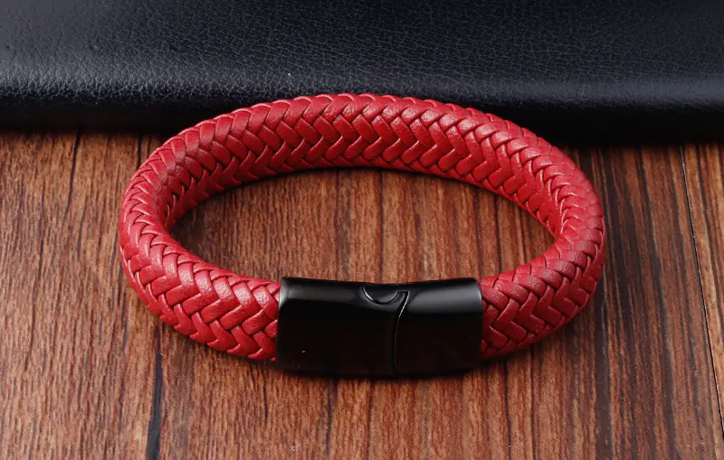 Red Leather Couple Bracelet Set - Image 2