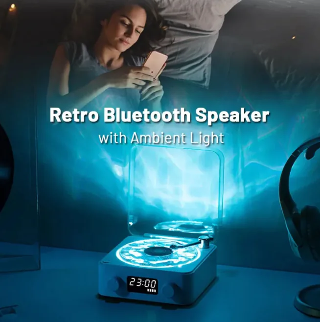 Retro Bluetooth Turntable Speaker with RGB Lamp - Image 5