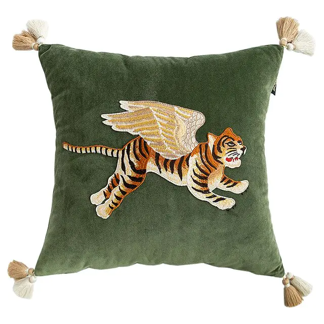 Retro Velvet Flying Tiger Embroidery Cushion Cover - Image 8