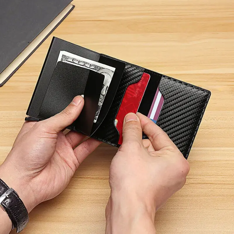 RFID Black Magic Trifold Leather Slim Mini Wallet - Image 3