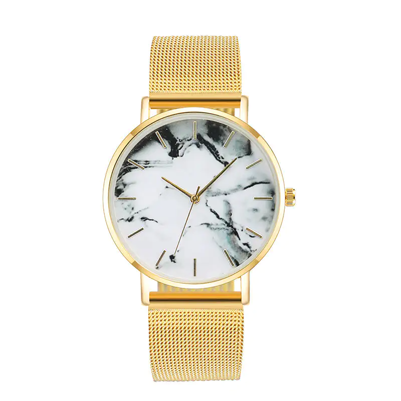 Rose Gold Mesh Band Marble Wrist Watch - Image 10