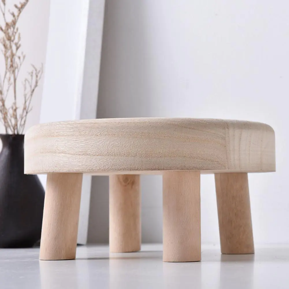Round Polished Small Wooden Stool - Image 3