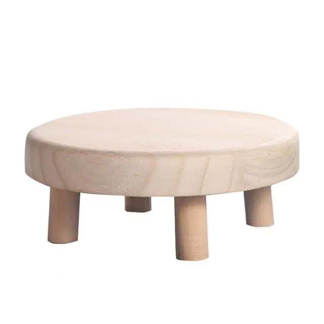 Round Polished Small Wooden Stool - Image 7