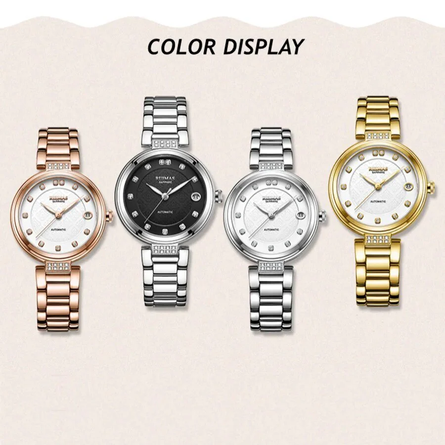 RUIMAS Women Automatic Mechanical Watch Steel Strap Ladies Business Wrist Watch Fashion Waterproof Date Clock Montre Femme 6756 - Image 3