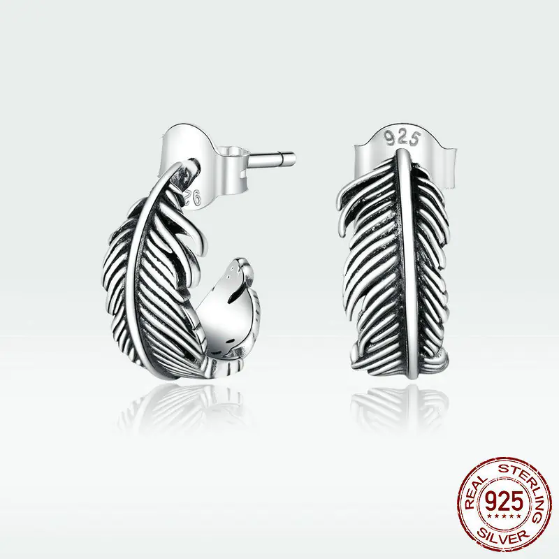 S925 Silver Feather Stud Earrings for Men and Women - Image 6