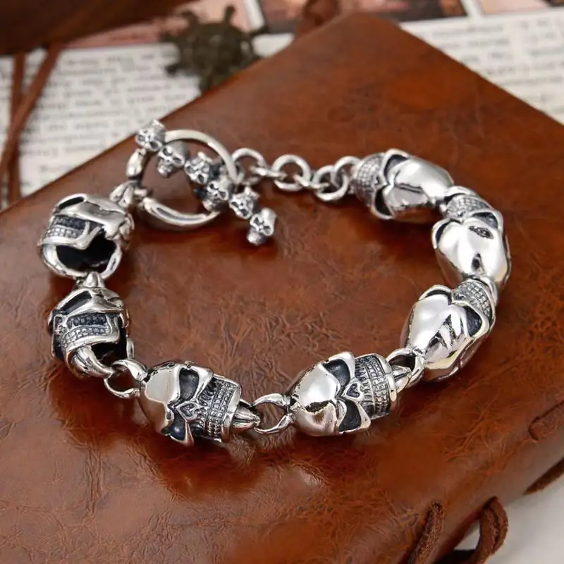 S925 Sterling Silver 12mm Dark Skull Bracelet for Men - Image 2