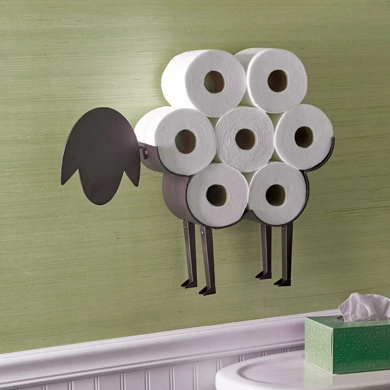 Sheep Decorative Toilet Paper Holder: Free-Standing Iron Bathroom Tissue Storage - Image 2