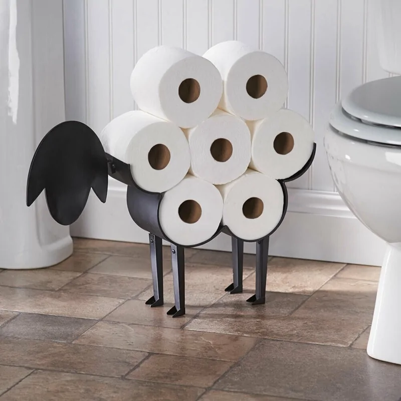 Sheep Decorative Toilet Paper Holder: Free-Standing Iron Bathroom Tissue Storage - Image 7