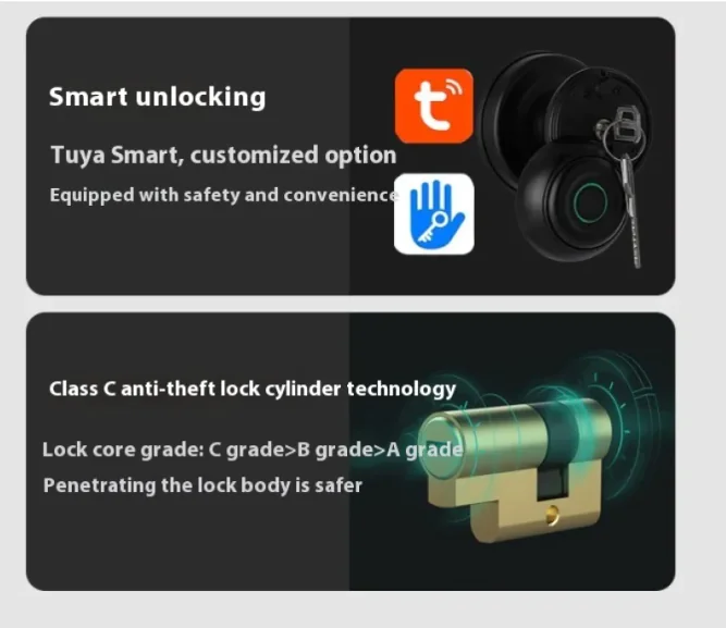 Smart Round Door Lock Ball Lock Household Smart Lock One Hold Open Fingerprint Lock - Image 6