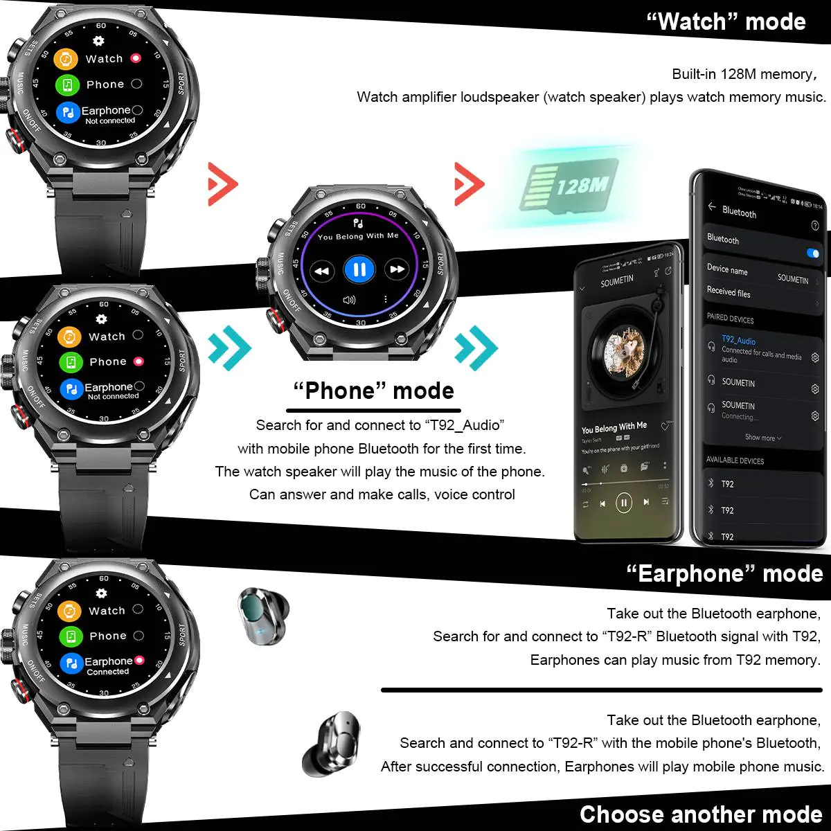 Smart Watch with Earbuds - Image 3