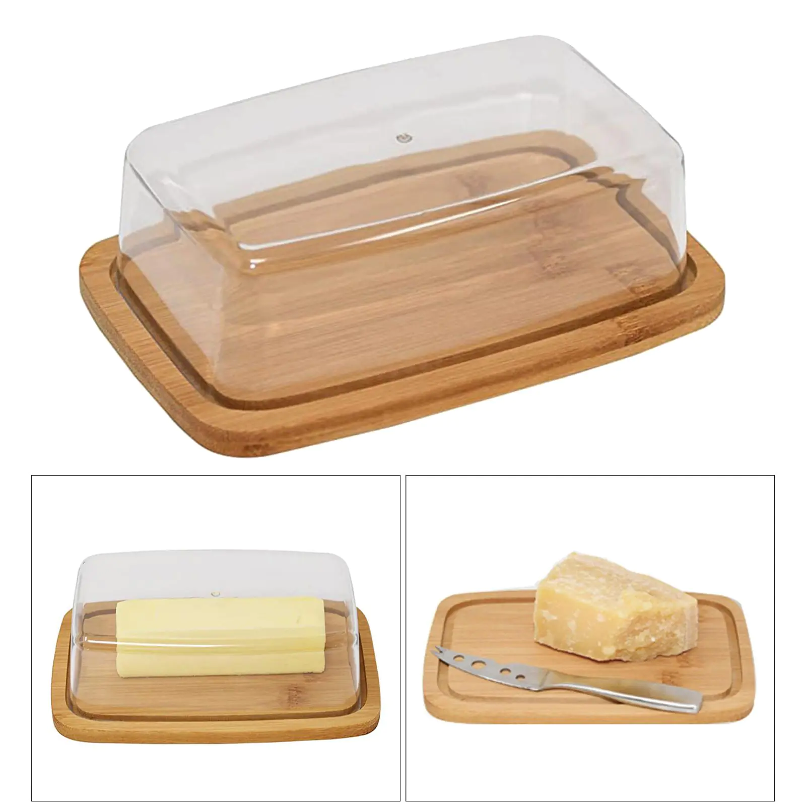 Square Bamboo Butter Dish Creative Rectangular with Glass Lid for Home - Image 2