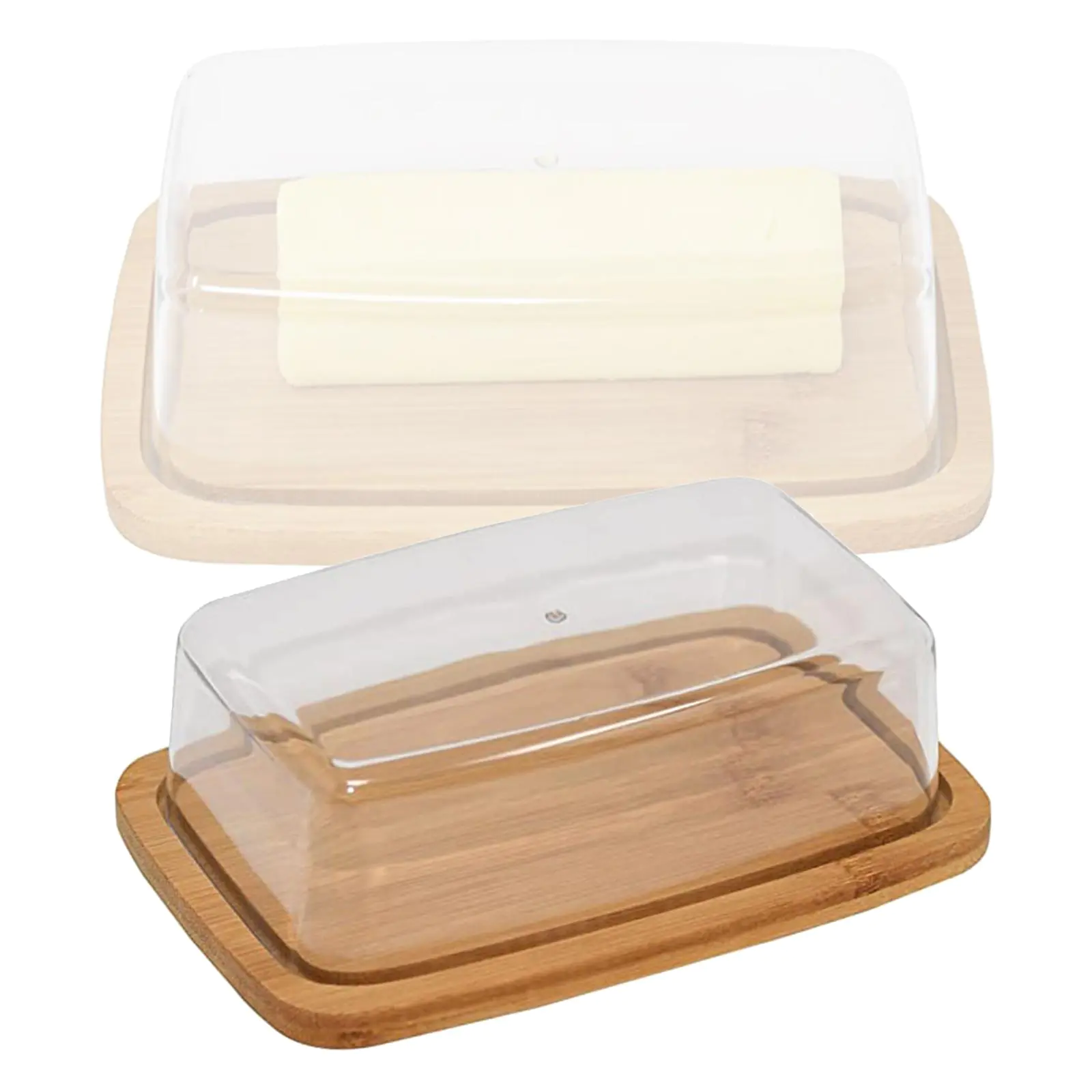 Square Bamboo Butter Dish Creative Rectangular with Glass Lid for Home - Image 3