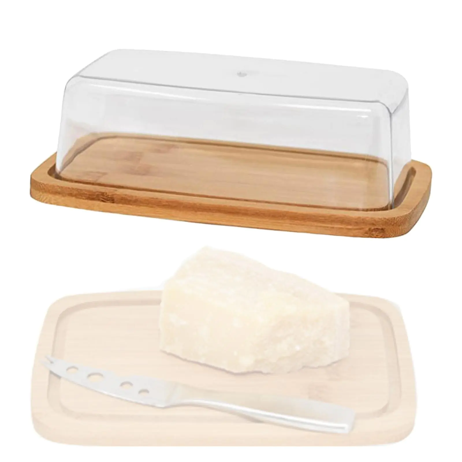 Square Bamboo Butter Dish Creative Rectangular with Glass Lid for Home - Image 4