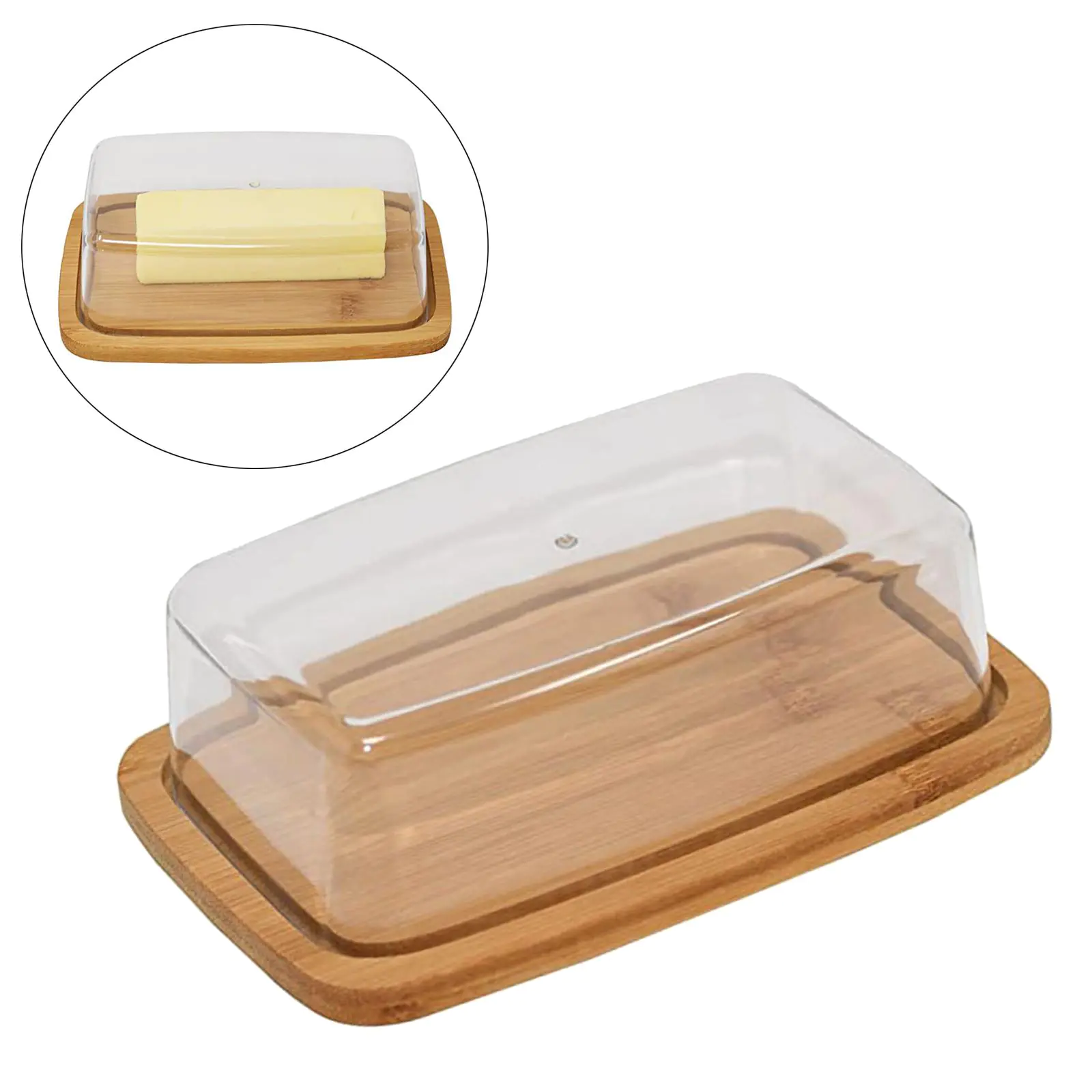 Square Bamboo Butter Dish Creative Rectangular with Glass Lid for Home - Image 5