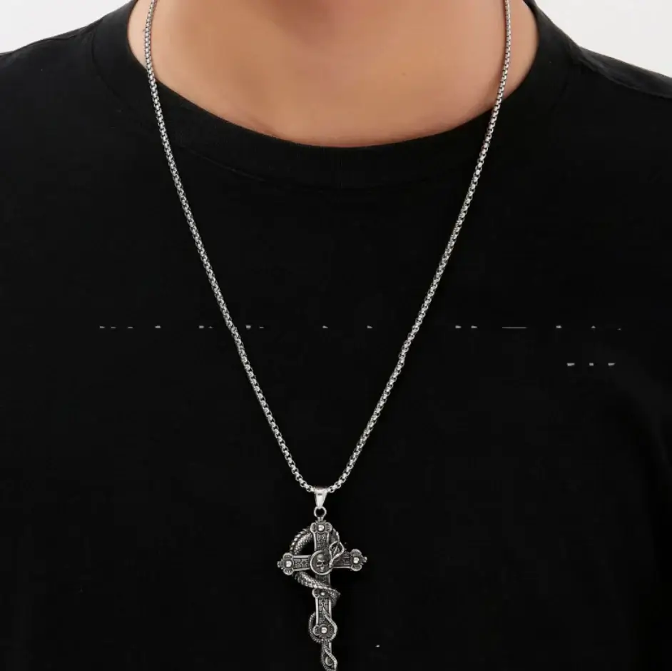 Stainless Steel Dragon Cross Pendant Necklace - Image 4