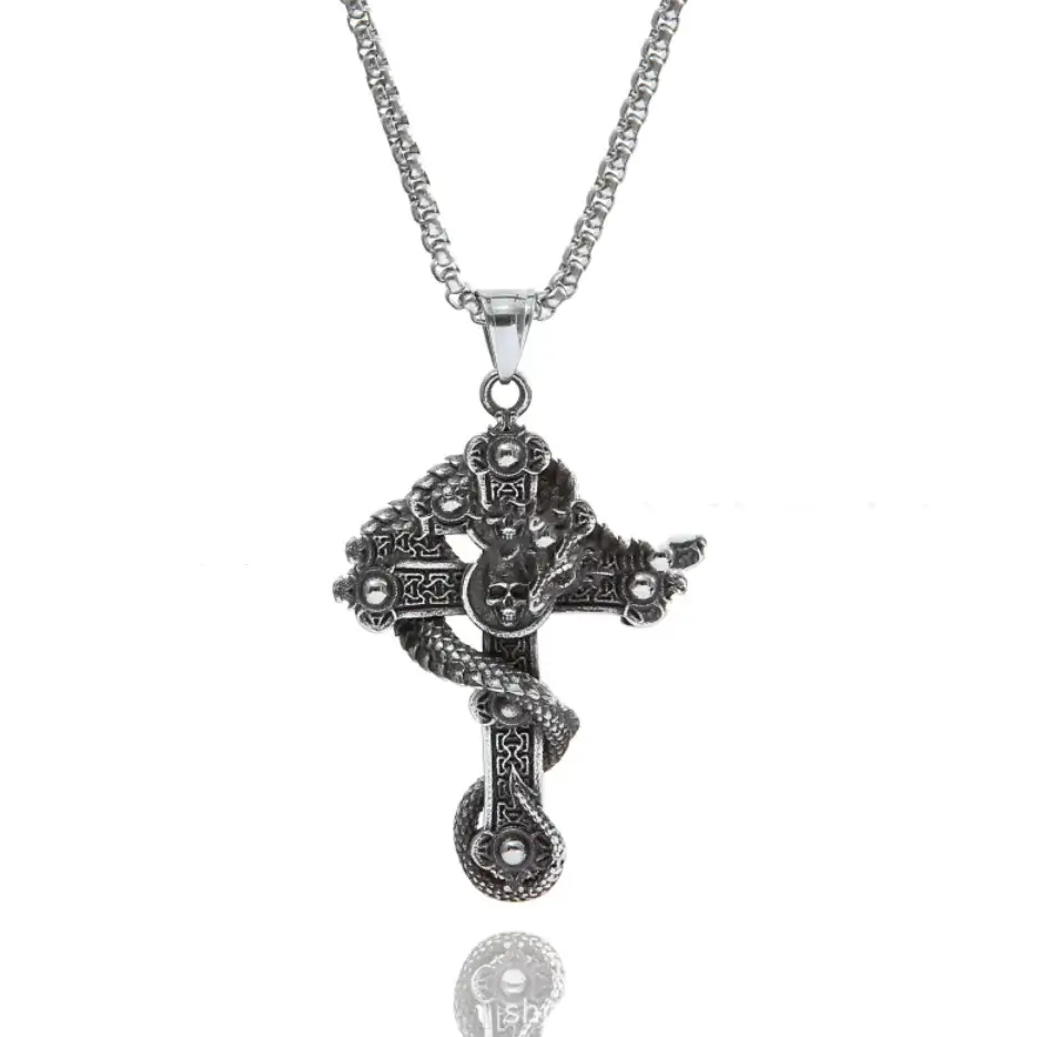 Stainless Steel Dragon Cross Pendant Necklace - Image 5