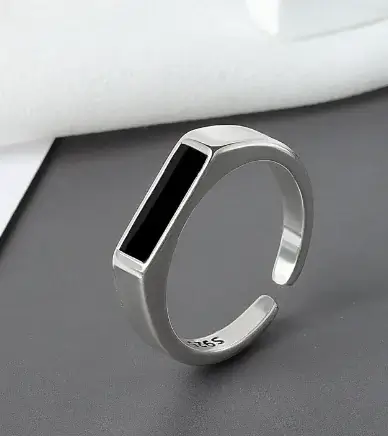 Sterling Silver Black Ring with Cool Wind Design - Image 2
