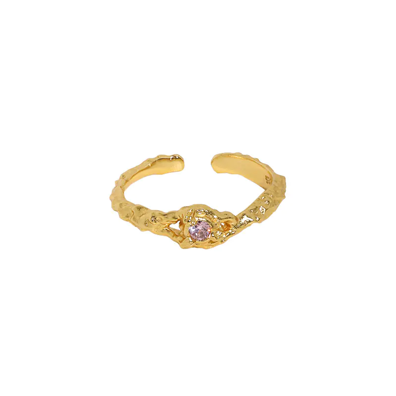 Sterling Silver Ring with Zirconia and Lava Texture