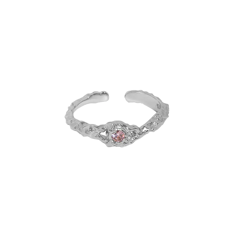 Sterling Silver Ring with Zirconia and Lava Texture - Image 2