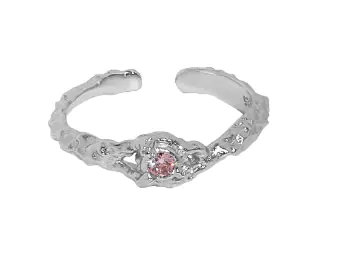 Sterling Silver Ring with Zirconia and Lava Texture - Image 4